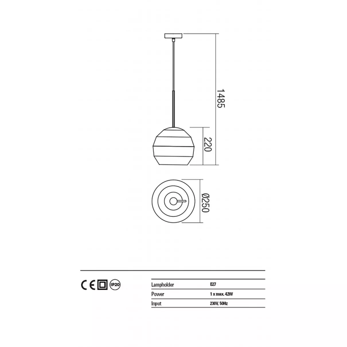 ANARU függeszték lámpa; 1xE27; átm:25cm; állítható lámpafej -  Redo-01-1409