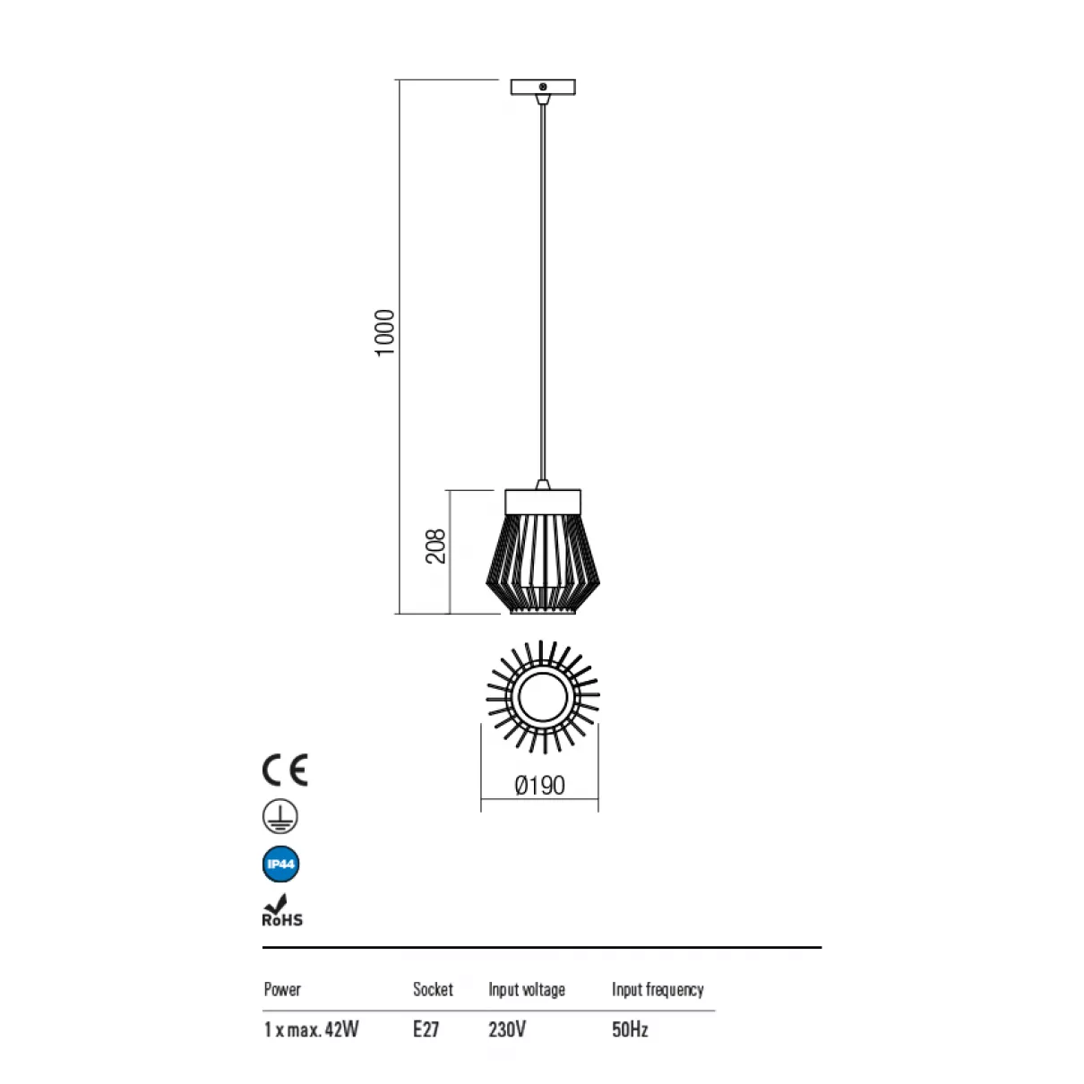 Titti - Kültéri függeszték lámpa, E27; IP44 - Redo-9846