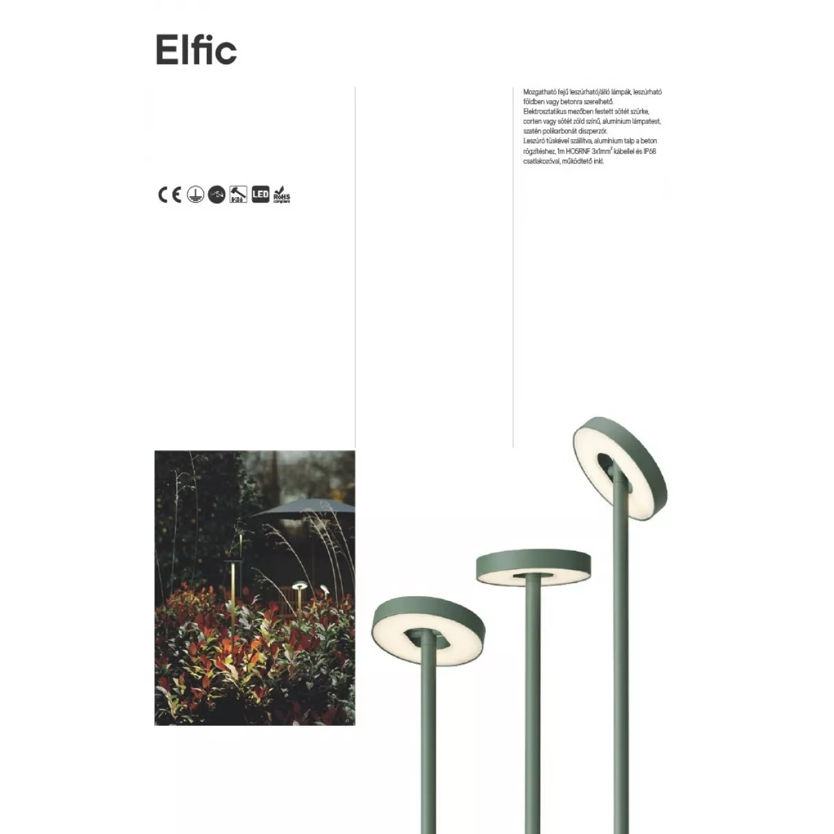 ELFIC kültéri leszúrható led lámpa, m:90cm, zöld -  Redo-90466