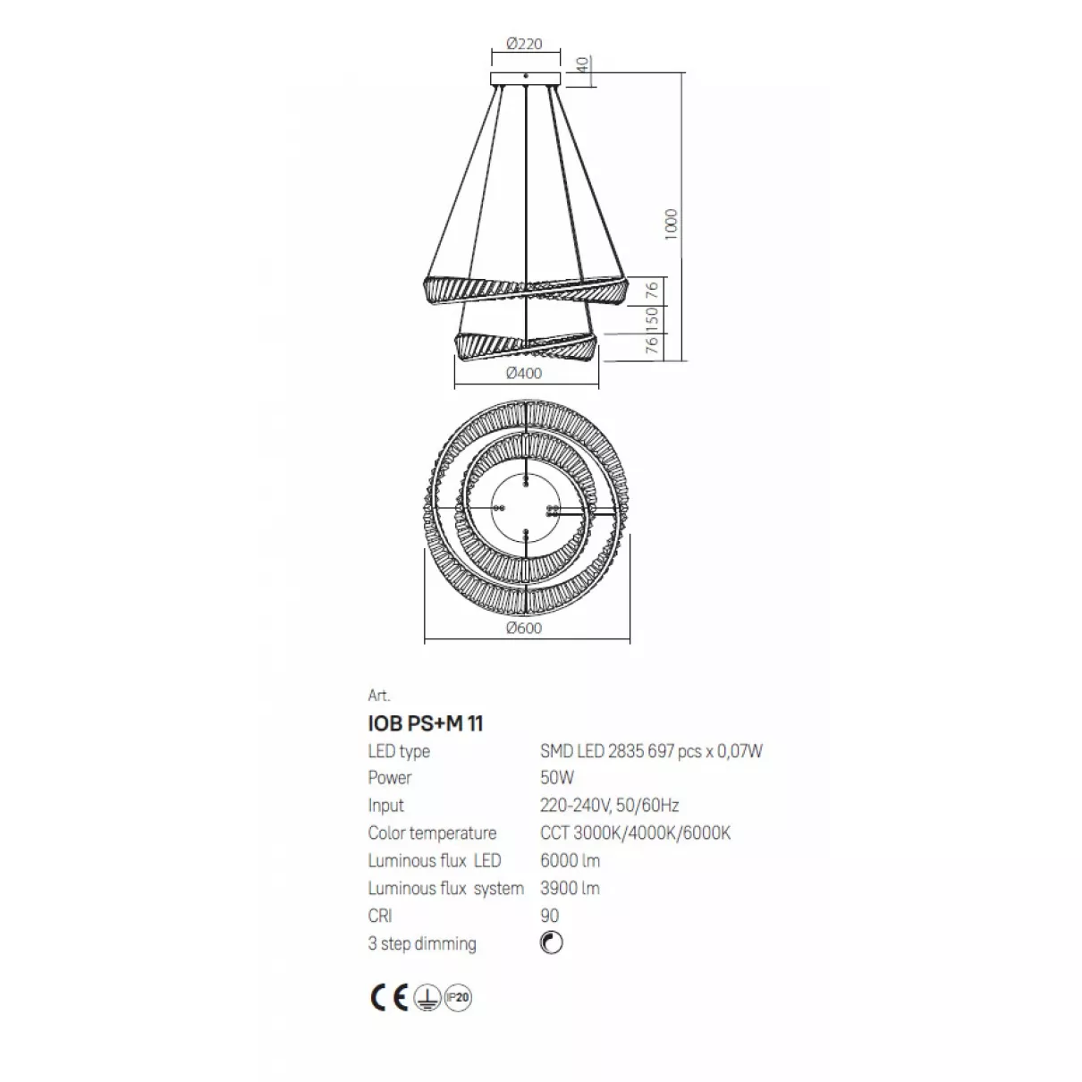 OBLIGE függeszték led lámpa, 3900lm, átm:60cm -  Incanti-IOB PS+M 11