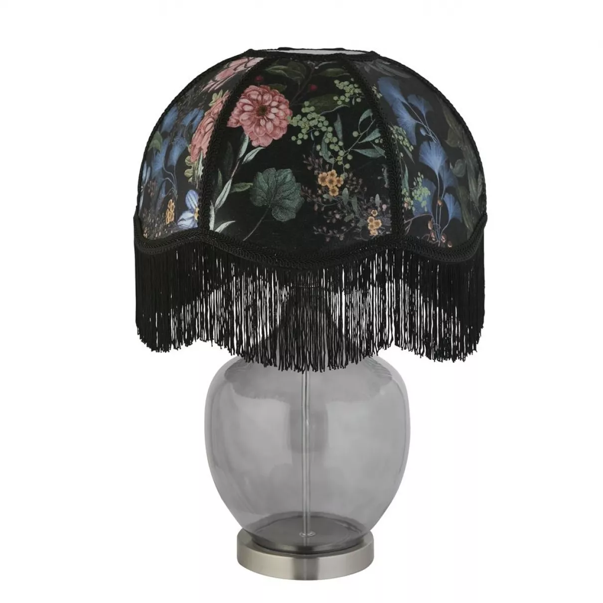 REGINA asztali lámpa, füst színű üveg, virágmintás ernyő, 1xE27 - Searchlight-EU60876