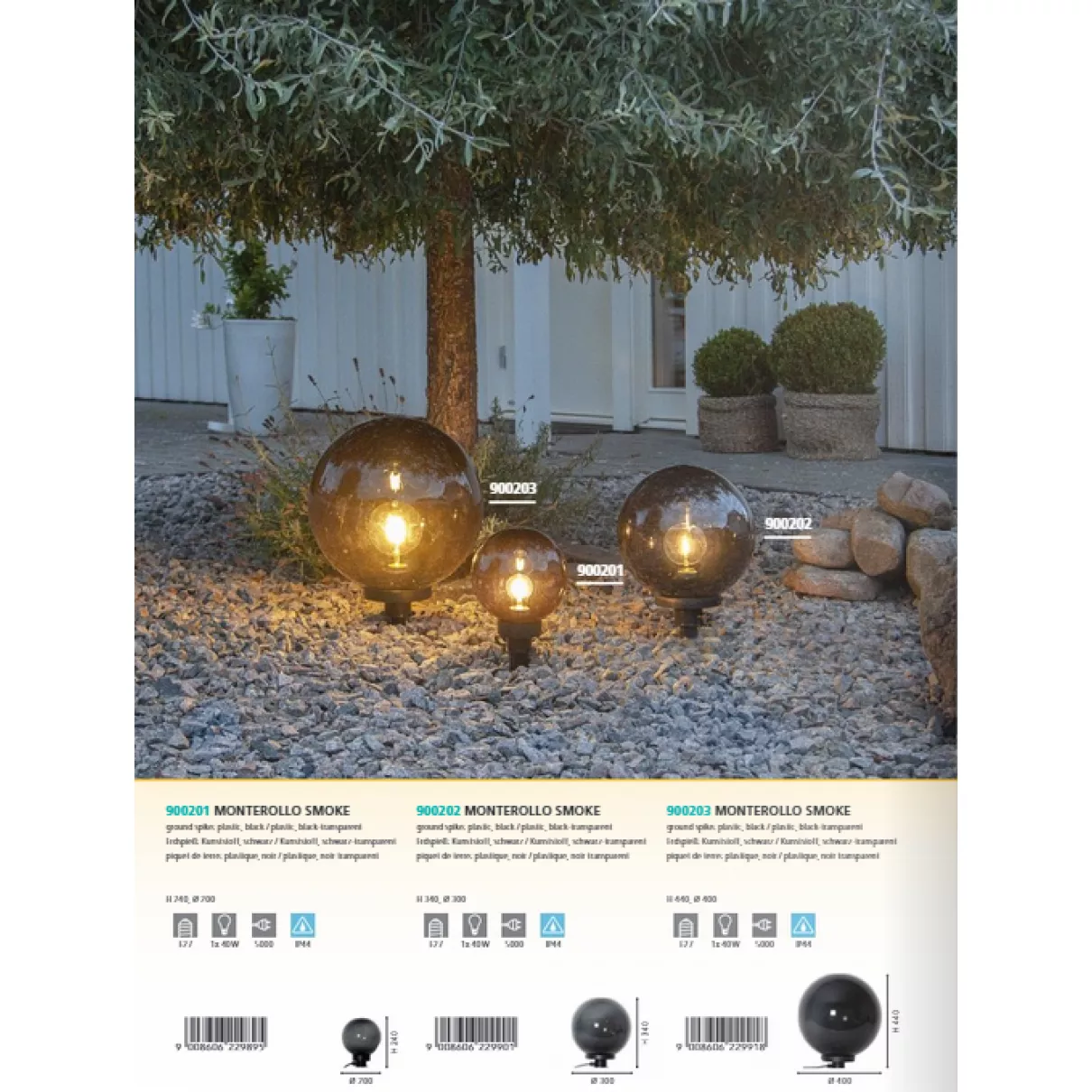 MONTEROLLO SMOKE IP44 kültéri LED leszúrható lámpa; átm:40cm - Eglo-900203