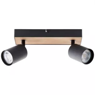 JELLO Wood LED spot lámpa 2 izzós fekete fém/natúr fa 2xGU10 -  Brilliant-G93069/76