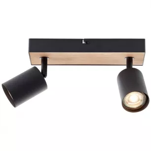 JELLO Wood LED spot lámpa 2 izzós fekete fém/natúr fa 2xGU10 -  Brilliant-G93069/76