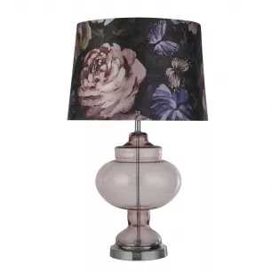 SANDERSON asztali lámpa, mályva színű üveg, virágmintás ernyő, 1xE27 - Searchlight-EU60875
